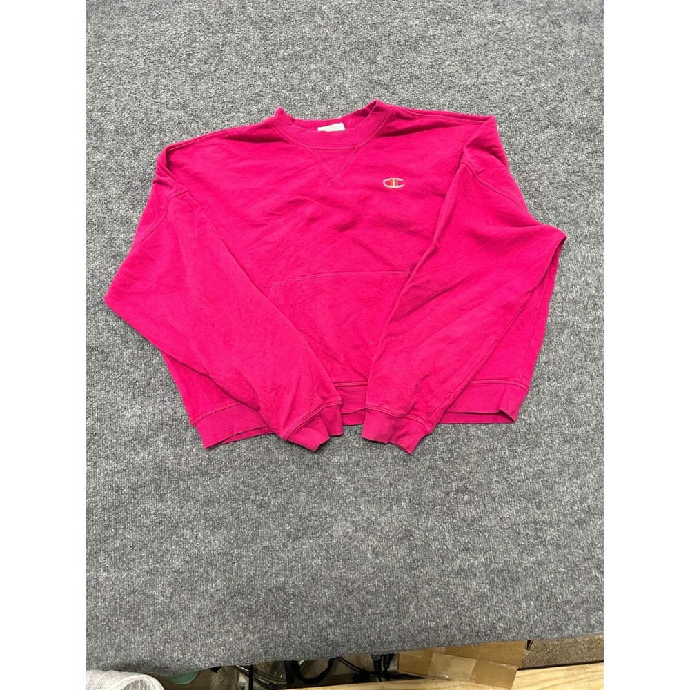 Champion Sweatshirt Womens Size L Pink Relaxed Cropped Pullover Pouch Logo